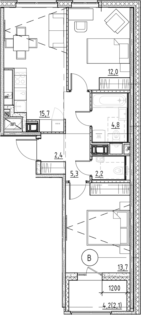 2-комнатная квартира 58.2 м², 9/11 эт., ЖК «Янила Форест»